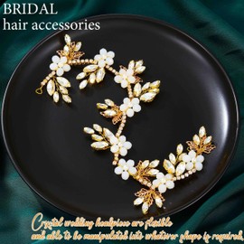 Unicra Crystal Wedding Hair Vine Flower Bridal Headpiece Gold Headband Rhinestone Hair Accessories for Women and Girls (Gold, Free Size)