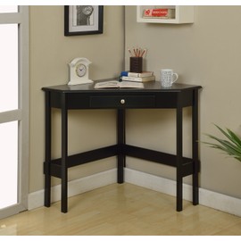 Kings Brand Furniture Wood Corner Desk with Drawer (Black)