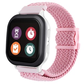 Stretchy Braided Gizmo Watch Band Replacement - Magnetic Buckle, Adjustable Length, Breathable, Quick Release Spring Bars - Pink