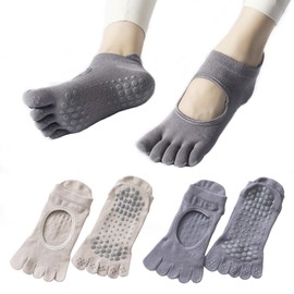 Yuiui Women's Yoga Socks, Pilates Socks, 5 Toe Socks, Anti-Slip, Grip Socks, Antibacterial, Odor Resistant, Sweat Absorbent, Cooling Protection, Short Length, Thick, For Spring and Summer, Dance