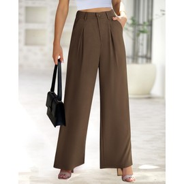 BTFBM Women High Waist Casual Wide Leg Long Palazzo Pants Button Down Loose Business Work Office Trousers with Pockets(Solid Coffee, XX-Large)