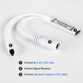 Aroidful Mini LED RGB Controller 4 PIN, 24 Keys IR Controller LED Remote Controller for SMD 3528 5050 5630 RGB LED Strips DC 5V-24V, Adjust Speed/Brightness/Color/Scene