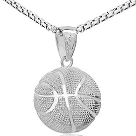 Yifnny Basketball Necklace, Mens Gold Plated 3D Basketball Pendant Stainless Steel Chain Necklace Sports Necklace Hip Hop Jewelry Basketball Fan Players Gift for Men Women (Silver)