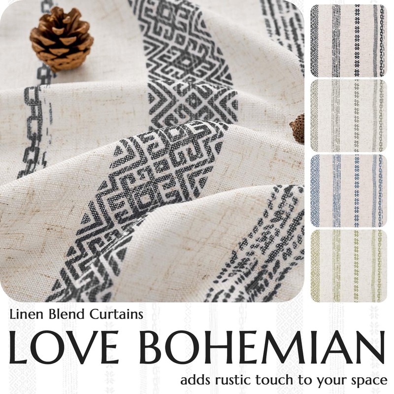 jinchan Linen Blend Boho Curtains for Living Room, 96 Inch