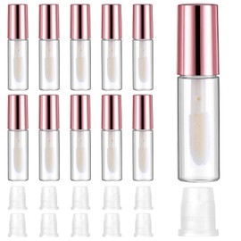 IANFAN 10 Pcs Empty Lip Gloss Tubes, 1.2ml Mini Refillable Lip Balm Bottles with Rubber Insert and Brush Clear Plastic Lip Balm Gloss Containers for Samples Lips Balms Travel Split and DIY Makeup