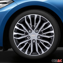 OMAC Silver & Black Hub Caps 17 Inch Set of 4, Tapas para Rines 17, Premium Wheel Covers 17 Inch, R17 Rim Cover Set, Snap On Durable Car Replacement Exterior Accessories