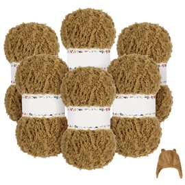 Fluffy Yarn for Knitting, Flutterby Yarn for Crochet, Plush Soft Wool for Blanket, Baby Clothes, Dolls, Rug (Brown)