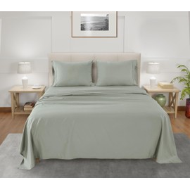 CHATEAU HOME COLLECTION 100% Tencel Sheet Set, Soft, Breathable 300 Thread Count Oeko-TEX Certified Queen Bed Sheets, Cooling Sheets, Fits Mattresses Upto 17"- Mineral