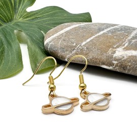 White Planet Charm Earrings, Small Enamel Saturn Charms on Nickel Free Gold Tone Hooks : 30mm, Gift for Women, Starry Night Lover, Planet Drop Earrings