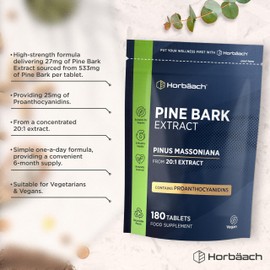 Pine Bark Extract 400mg | Providing Proanthocyanidins | Naturally Sourced | from 20:1 Pinus Massoniana Extract | 180 Tablets - 6 Months Supply | Vegan | by Horbaach
