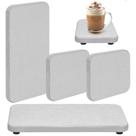 Rustark 4Pcs Gray Soap Dishes with 4Pcs Foot pads Water Absorbent Diatomite Soap Dish Water Absorbing Stone Tray Earth Coasters Stone Drying Tray Mat Bathroom Stone Trays for Kitchen Bath Toiletries