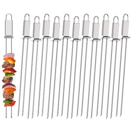 Lallisa Kabob Skewers - Metal BBQ Skewer Sticks with Push Bar for Meat, Chicken, Vegetable & Fruit (12 Pieces)