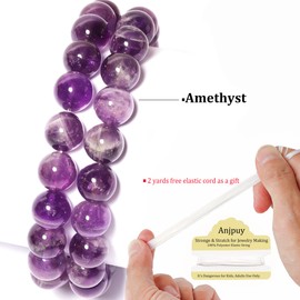 10mm Natural Amethyst Round Bead - 35PCS Bulk Gemstone Beads for Jewelry Making, DIY Bracelets, Necklaces - Includes Crystal Stretch Cord - Stone Beads for Crafting Gifts