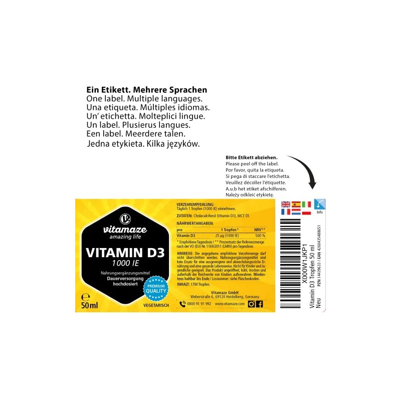 Vitamaze® Vitamine D3 Gouttes Fortes Doses 1000 UI, 50 ml