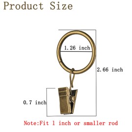 16 Pack Curtain Rings with Clips, Window Clip Rings Curtain Hooks Hangers Clip Rings for Hanging Drapery Drapes Bows, Mini 1 Inch Diameter, Fits up to 5/8" Rod, Bronze