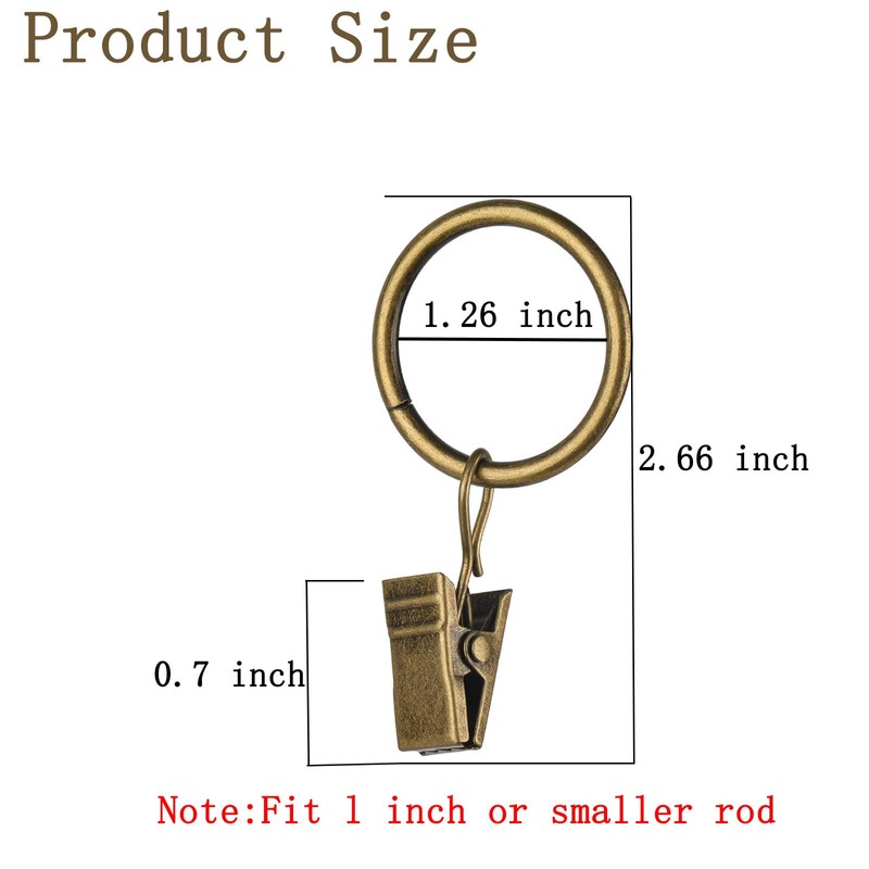 16 Pack Curtain Rings with Clips, Window Clip Rings Curtain