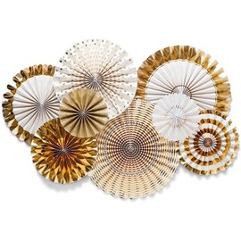 QZKJQDD Gold Paper Fan Decoration, Pack of 8 Paper Fans Party Decoration, Wedding, Garland Birthday, Used for Birthday, Wedding, Baby Shower, Party, Main Decoration