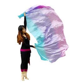 Winged Sirenny 3-Tone Flowy Luxury Bellydance Silk Scarf with Hand Rolled Edges, Lightweight Liquid Oriental Dance Veil, pale(turquoise/purple/pink)
