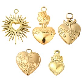 SUNNYCLUE 1 Box 10Pcs Real 18K Gold Plated Stainless Steel Charms Valentines Day Sacred Heart Charms Crown of Thorns Hearts Charm Devotion Love Heart Metal Charm for jewellery Making Charms DIY Craft