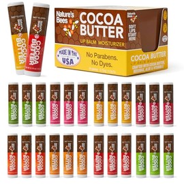 Nature's Bees Juego de tubos de bálsamo labial con sabor a manteca de cacao (24 unidades, 8 sabores) a granel, surtido de tratamiento de chapa hidratante para labios muy secos