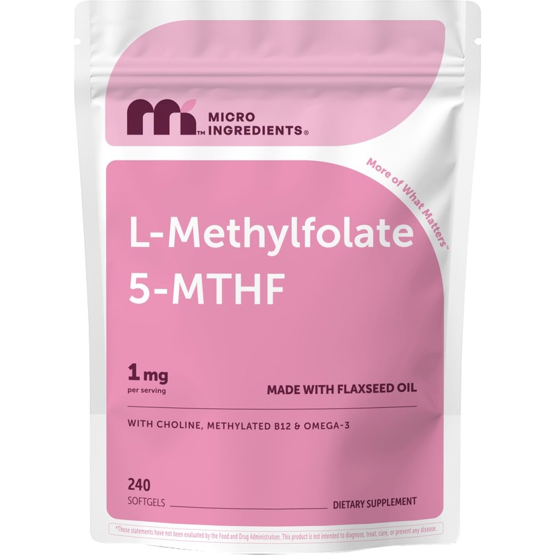 Micro Ingredients L-Methylfolate 1000mcg, 240 Softgels | 5-MTHF Active Folate