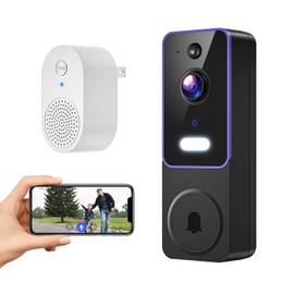 MeshSear Wireless Video Doorbell with Indoor Receiver, Enhanced Security with AI Human Detection, 2-Way Audio, Night Vision,Real-Time Alerts, Cloud Storage, Smart Home Protection (Purple)