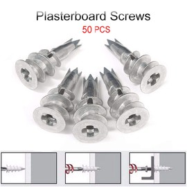 50 Pcs Self-Drill Plasterboard Fixings, 13mm x 42mm Heavy Duty Zinc Alloy Drywall Anchors Raw Plugs with Case for Plasterboard Wall