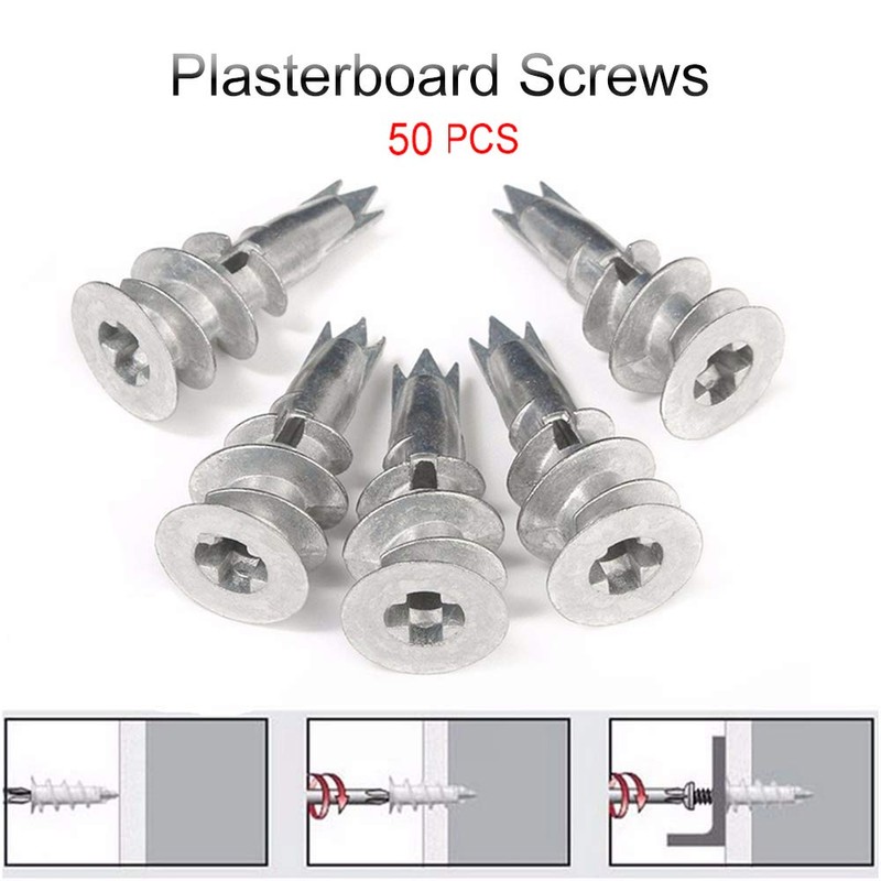 50 Pcs Self-Drill Plasterboard Fixings, 13mm x 42mm Heavy Duty