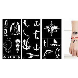3 Sheets Whale Dolphin Anchor World Tattoo Stencil Tattoo Template 3 Sheets Set