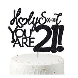 21 adornos para tartas de cumpleaños, color negro con purpurina, divertida decoración para tartas 21 para hombres, 21 decoraciones para tartas para mujeres, 21 cumpleaños, 21 cumpleaños