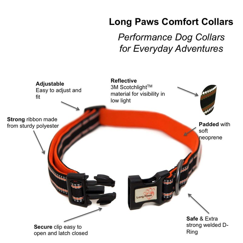 Long Paws Comfort Collar, Reflective, Padded Dog Collar, Medium, Black