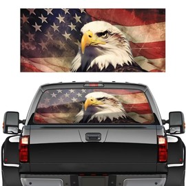 Generic Retro American Flag Eagle Rear Window Graphic Decals, Patriotic Car Back Window Decal Sticker, Bald Eagle Perforated Window Film for Pickup Cars Truck SUV, 66"" X 20""