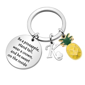 LUXYSODE - Pineapple Gifts Initial Charm Keyring - Be a Pineapple Keyring Gifts for Women Men (K)