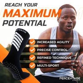 Percentage Sports Premium Nylon Spandex Blend Sports Grip Socks Non Slip Training Athletic Socks - For Men, Women and Children Kids - Ideal for ALL Sports (UK, Alpha, 1, 4, 1, Black)