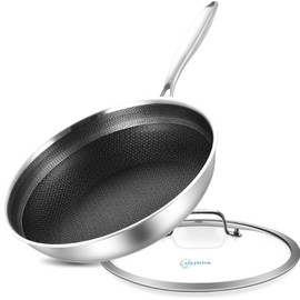 LOLYKITCH 10 In Hybrid Nonstick Stainless Steel Sauté Pan with Lid,Deep Frying Pan,Skillet,Induction Pan,Heavy Duty and Oven Safe,Detachable Handle.