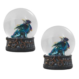 ICE ARMOR 2-PC Gift Set 4" H Blue Dragon Snow Globe Statue Sculpture Ornament Decoration Home/Room Decor for Housewarming, Holidays, Christmas Special