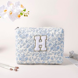 JOVAKIT Makeup Bag Cosmetic Bag for Women, Cute Christmas Gifts Floral Coquette Make Up Bag, Floral Flowers Coquette Travel Toiletry Bag, Zipper Make Up Pouch Organizer Trendy Stuff (Blue H)