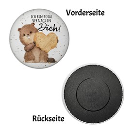 Flannelette Magnet Round with Saying Ich Bin Totally vernagt in Dich Love Partner Romance Valentine's Day Gift Rodent Love Messenger