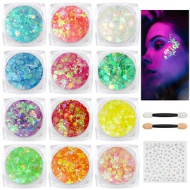 BUTBU 12 Colours Glitter, Festival Glitter Face, Face Glitter & Body Glitter with 2 Makeup Sticks + 1 Diamond Sticker, Glitter Face for Nail Art and Body, Glitter Hair, Clothes (B)