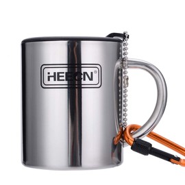 HEECN Acciaio inossidabile Tazze da caffè da Campeggio a Doppia Parete con Moschettone HESS-038BBK 260 ml con Coperchio Girevole