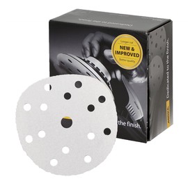 Mirka Basecut White Hook and Loop Hook It 150mm 6 Inch Sanding Discs - Box 100 Abrasive P120 Grit Automotive Refinishing Sandpaper Sanding Discs 15 Hole Vacuum Dust Extraction System