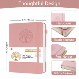 Dzhzal Lined Journal Notebook Tree, A5 365 Pages College Ruled 100gsm Thick Journals for Writing, Hardcover Leather Journal with Elastic Band for Women Men on Work, Business, School and Travel