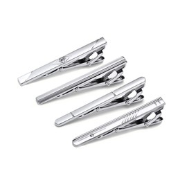 Trust Contact Tie Clips, Set of 4, Silver, Stylish, Stainless Steel, For Business, Ceremonial Occasions, stainless steel, No Gemstone
