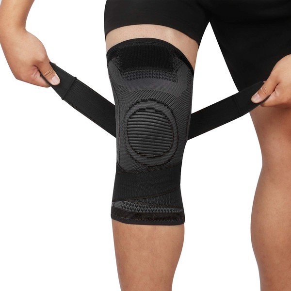 lenpestia Knee Support 1 Pair Knee Support with Adjustable Velcro Bandage Compression Knee Bandage for Men Women for Arthritis ACL Sports Fitness Volleyball Bike Jogging (Black, XL)