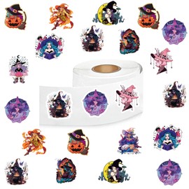 Witch Stickers (500 pcs), 10 Sheets Graphic Cartoon Aesthetics Decal Roll Self Adhesive Seals for Kids Girls Boys Teen Birthday Party Decoration Water Bottle Laptop Scrapbook Cards Envelope