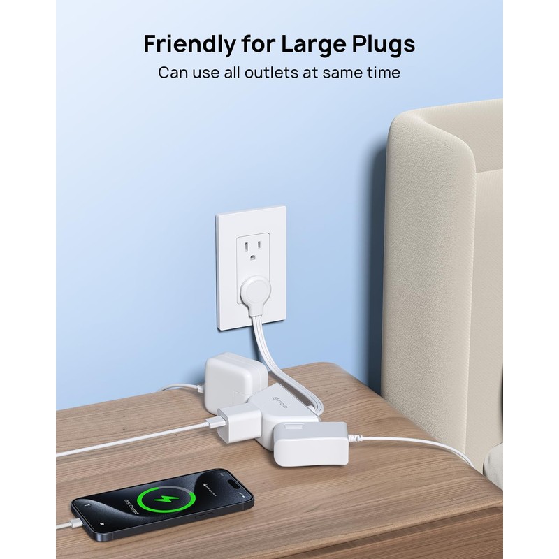 TROND Flat Outlet Extender with 6 Inch Cord - 3