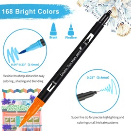 Ccfoud Brush Pen Set, 168 Double-Sided Brush Pens Watercolour Marker Fineliner for Calligraphy