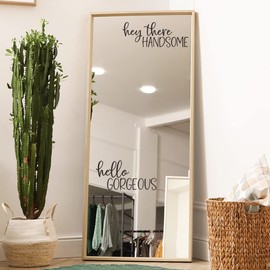 BooDecal Hello Gorgeous Hey There Handsome Bathroom Vanity Mirror Vinyl Wall Decal Vinyl Wall Quote Decal Sticker Cute Girl Smile Hepburn Wall Art Decor Motivational Inspirational Lettering 11.8 x