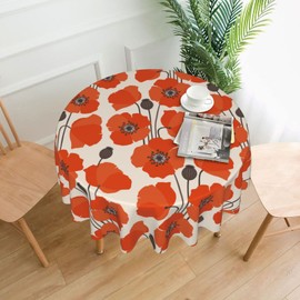 CCOCND Red Poppy Flowers Round Tablecloth 60 Inch,Table Cloth Autumn Holiday Table Cover Decorative for Indoor Outdoor Party Kitchen Dining