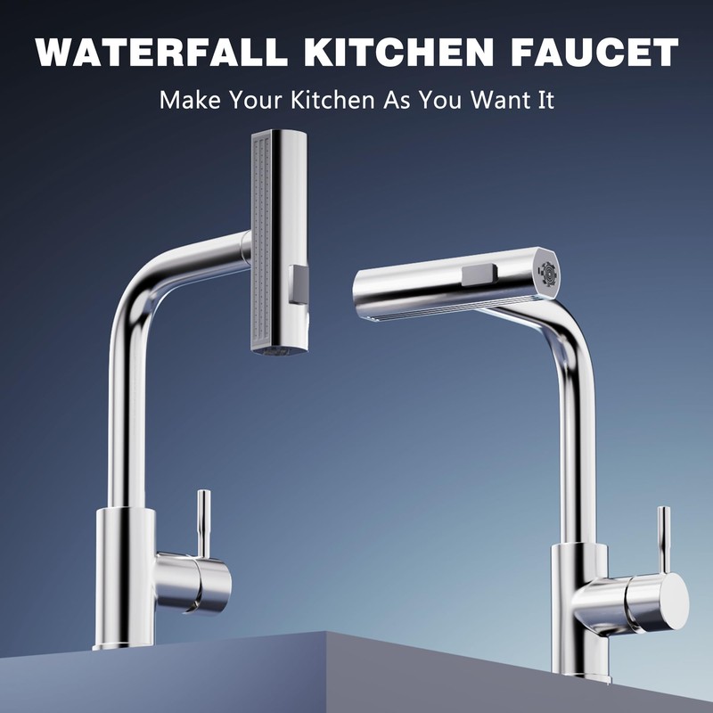 GIMILI Kitchen Faucet with Pull Down Sprayer Brushed Nickel Waterfall